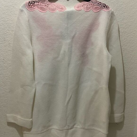 NEW ITALY TRICOT CHIC NEW  EMBROIDERED FRONT WHITE PINK SWEATER 10   COTTON 100% - Picture 8 of 10